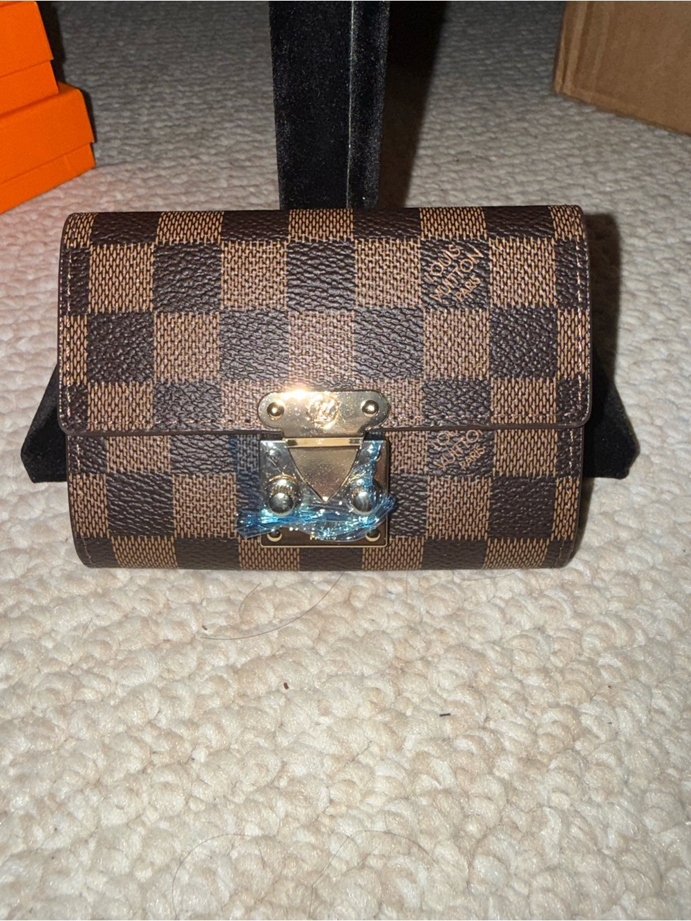 Brown Damier Mini Shoulder Bag with Gold Hardware